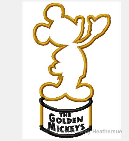 Golden Mister Mouse Award Applique Embroidery Design, multiple sizes