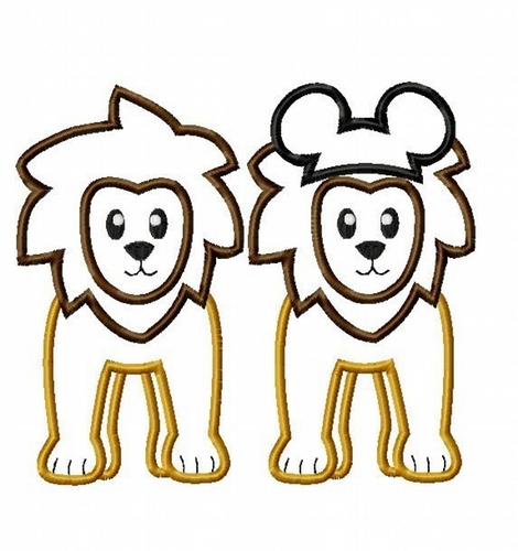 Lion with and without Mister Mouse ears TWO DESIGNS Machine Applique Embroidery Design, Multiple sizes, including 4 inch