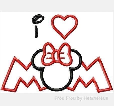 MOM and I heart MOM Miss Mouse, TWO machine applique and filled embroidery Designs, multiple sizes, including 4 inch