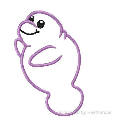 Manatee Machine Applique  Embroidery Design, multiple sizes, including 4 inch