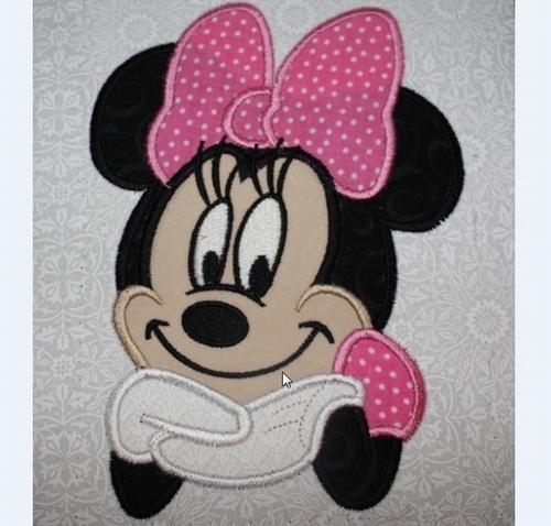 Miss Mouse on elbows - Machine Applique Embroidery Design, Multiple Sizes, including 4 inch