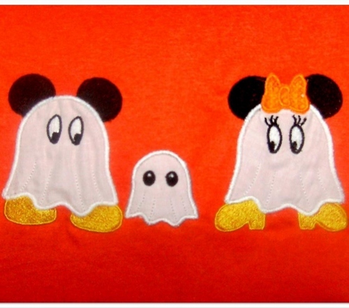 Miss and Mister Mouse dressed as Ghost Halloween THREE DESIGN SET Machine Applique Embroidery Designs, multiple sizes, including 4 inch hoop