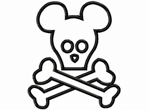 Mister Mouse Skull and Crossbones  Pirate  Applique Embroidery Design, multiple sizes including 4 inch