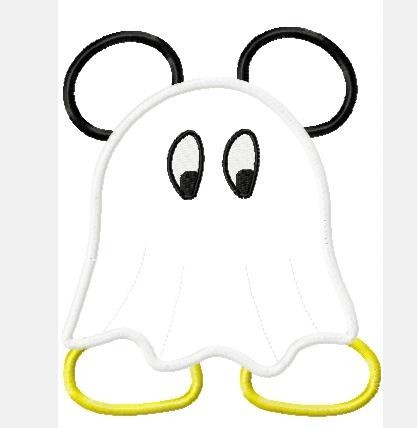 Mister Mouse dressed as Ghost Halloween Machine Applique Embroidery Design, multiple sizes, including 4 inch hoop