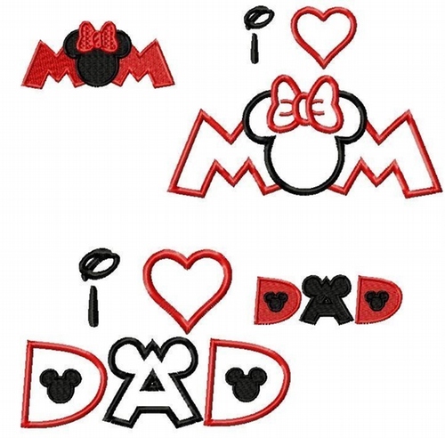 Mom and Dad FOUR Machine Applique and filled Embroidery Designs, Multiple sizes including 4 inch