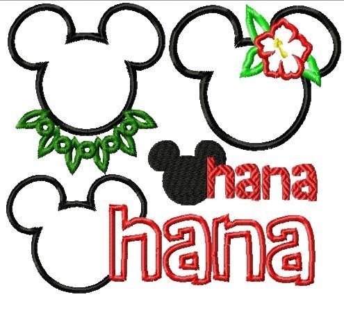 Ohana Hawaiian SET Mister and Miss Mouse THREE Machine Applique Embroidery Designs, Multiple sizes including 4 inch