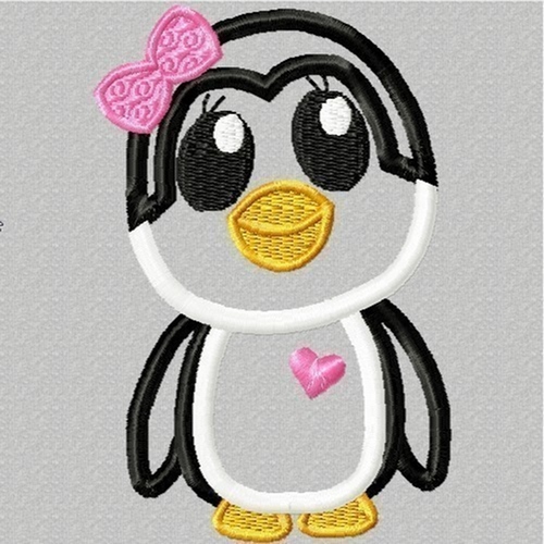 Penguin  With a Bow Machine Applique Embroidery Design, multiple sizes including 4 inch