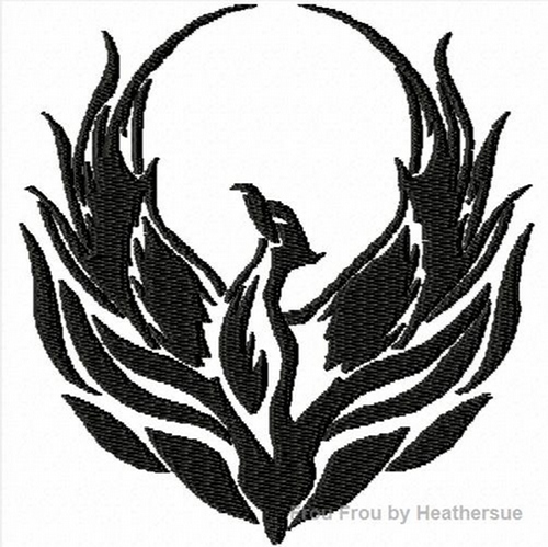 Phoenix Bird Machine Embroidery Design Multiple Sizes, including 2, 3, 4, 6, and 8 inch