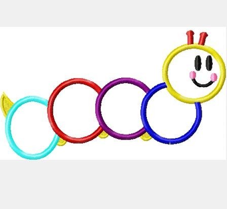Rainbow Caterpillar Machine Applique Embroidery Design, Multiple Sizes including 4 inch