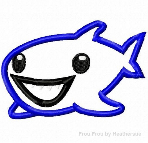 Shark Machine Applique  Embroidery Design, multiple sizes, including 4 inch