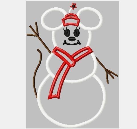 Snow woman Winter  Miss Mouse machine applique embroidery design- multiple sizes, including 4 inch