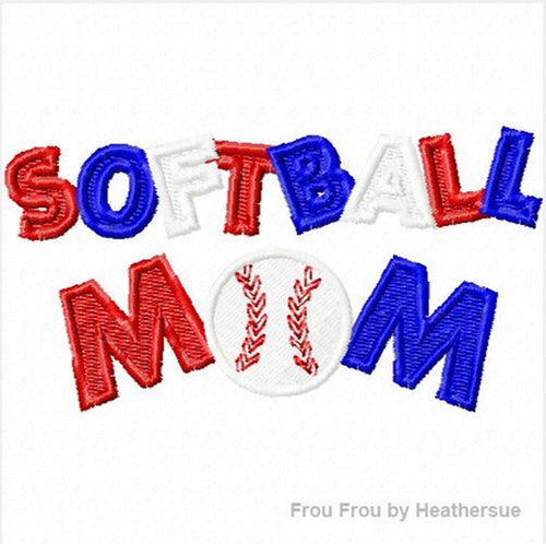 Softball Mom Machine Applique Embroidery Designs, multiple sizes including 4 inch