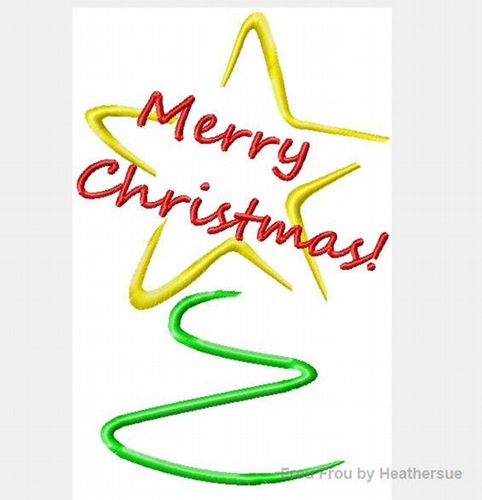 Star and Tree Merry Christmas Machine Embroidery Design- multiple sizes, including 4 inch