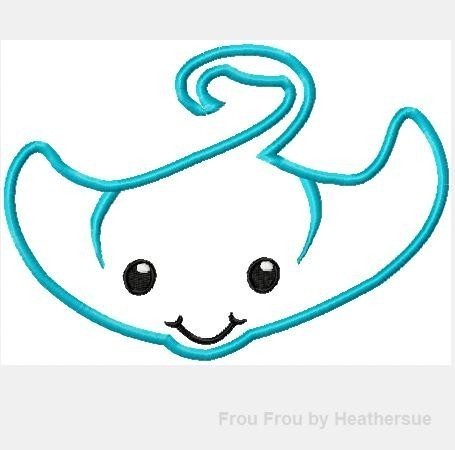 Stingray Sting Ray Machine Applique  Embroidery Design, multiple sizes, including 4 inch