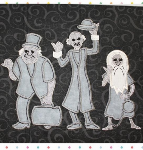 THREE Hitchhiking Ghosts  Haunted House  SET Halloween Machine Applique Embroidery Design, multiple sizes, including 4 inch