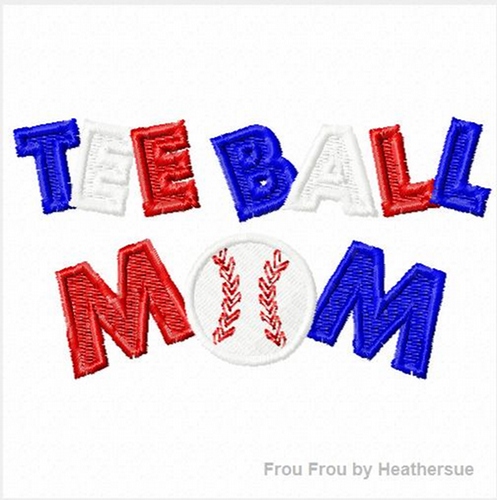 Teeball Tee Ball Mom Machine Applique Embroidery Designs, multiple sizes