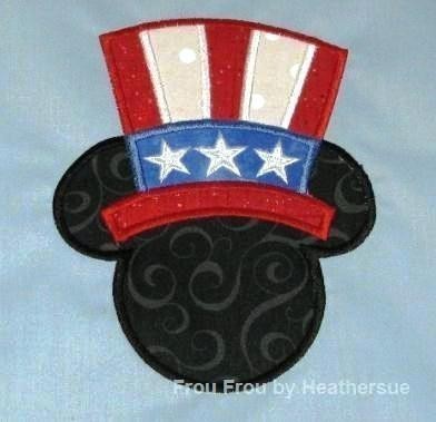 Uncle Sam Hat Patriotic American 4th of July Mister Mouse Machine Applique Embroidery Design, multiple sizes, including 4 inch