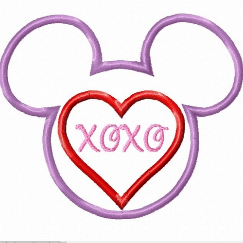 XOXO and Heart Valentine Mister Mouse Machine Applique Embroidery Design, multiple sizes, including 4 inch
