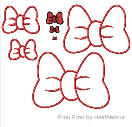 Bow Miss Mouse design  Machine Applique Embroidery Design, Multiple sizes including 1/2, 1, 2, 3, 4, 7, and 10 inch