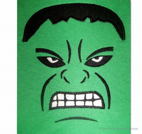 Hulking Face Superhero Machine Applique Embroidery Design, Multiple sizes including 4 inch