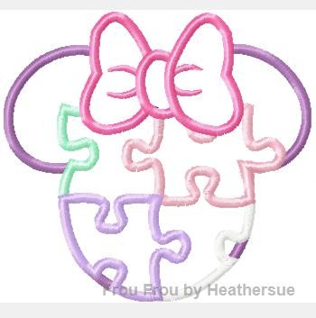 Miss Mouse Autism Awareness  Head, Machine Applique Embroidery Design, Multiple Sizes, including 1, 2, 4, 5, and 6 inch