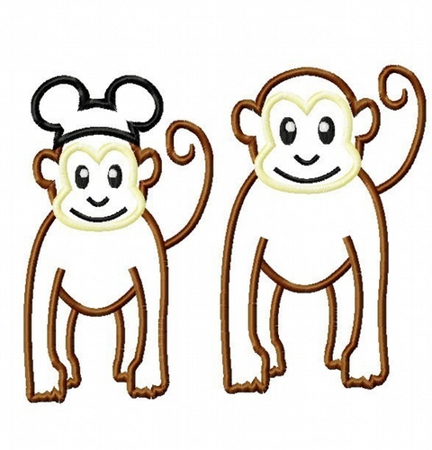 Monkey with and without Mister Mouse ears TWO DESIGNS Machine Applique Embroidery Design, Multiple sizes, including 4 inch