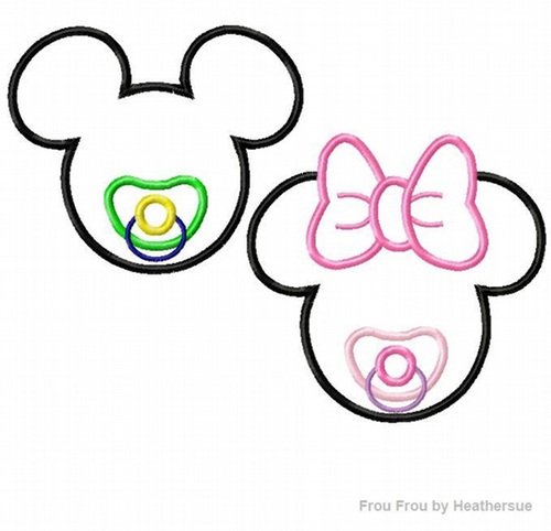 Pacifier SET Mister  Mouse and Miss Mouse, Machine Applique Embroidery Designs, Multiple Sizes- including 4 INCH
