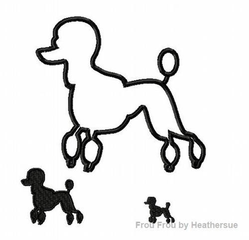 Poodle Silhouette Machine Applique Embroidery Design, multiple sizes, including 1, 2, 4, 5, and 6 inch