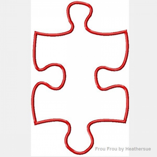 Puzzle Piece Autism Awareness, Machine Applique Embroidery Design, Multiple Sizes, including 1, 2, 4, 5, and 6 inch