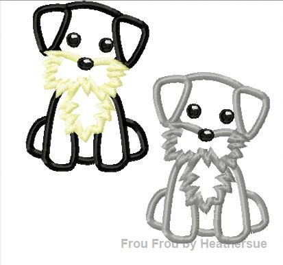 Schnauzer Dog 1 and 2 colors, TWO Machine Applique Embroidery Designs, multiple sizes, including 4 inch