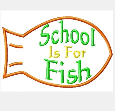 School is For Fish Machine Applique Embroidery Design, Multiple Sizes INCLUDING 4 INCH