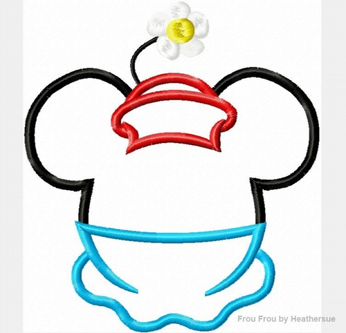 Vintage with Skirt Miss Mouse Head, Machine Applique Embroidery Design, Multiple Sizes- including 4 INCH