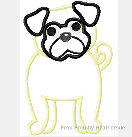 Pug Dog Machine Applique Embroidery Design, Multiple Sizes, including 4 inch