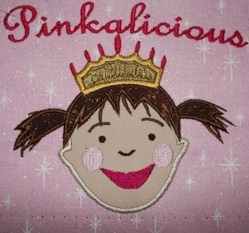 Pinky Face and wording- 2 DESIGN SET Machine Applique Embroidery Design, Multiple sizes-  including 4 inch