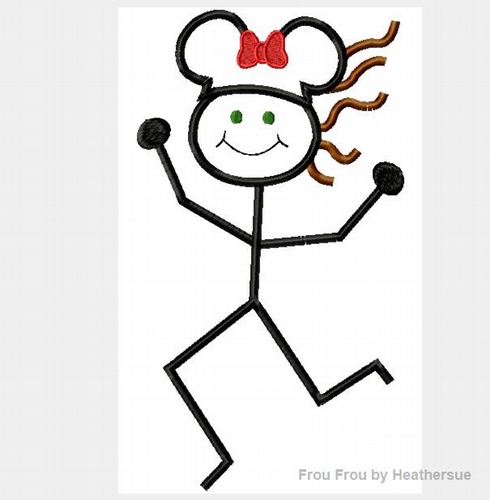Running Marathon Woman Miss Mouse Machine Embroidery Design, multiple sizes including 4 inch