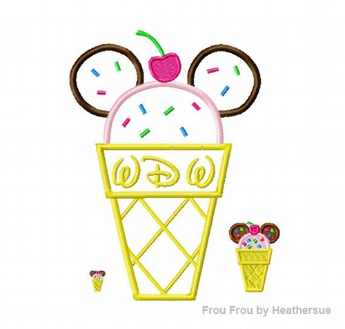 Ice Cream Cone Mister Miss Mouse Machine Applique Embroidery Design, Multiple sizes including half, 1, 2, 3, 4, 7, and 10 inch inch
