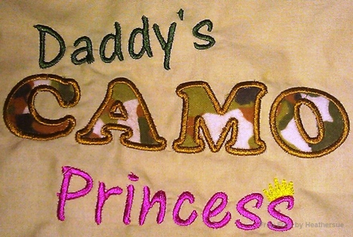 Daddy&#39;s or Mommy&#39;s Camo Princess TWO Machine Applique Embroidery Designs, Multiple Sizes, including 4 inch