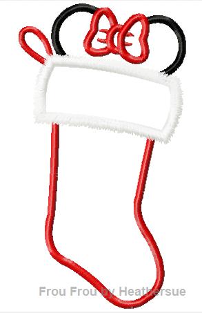 Christmas Stocking with Miss Mouse Inside Machine Applique Embroidery Design- Multiple sizes, including 4 inch
