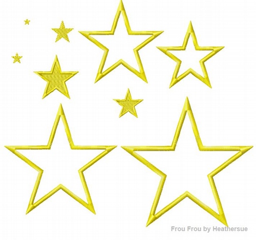 Star Machine Applique Embroidery Design, Multiple Sizes, including quarter, half, 1, 2, 3, 4, 5, and 6 inch