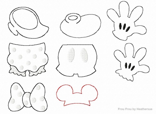 Clippies Mister and Miss Mouse Parts EIGHT Machine Embroidery In The Hoop Project 1, 1.5, 2, 3, and 4 inch