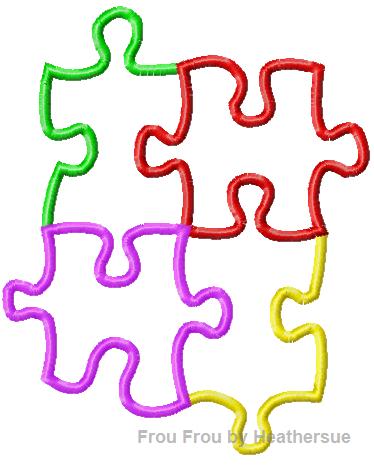 Puzzle Pieces Four Autism Awareness, Machine Applique Embroidery Design, Multiple Sizes, including 1, 2, 4, 5, and 6 inch