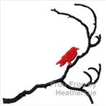 Filled Bird on Branch Machine Applique Embroidery Design, multiple sizes, including 4 inch