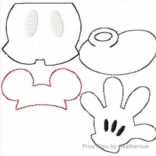 Clippies Mister Mouse Parts FOUR Machine Embroidery In The Hoop Project 1, 1.5, 2, 3, and 4 inch