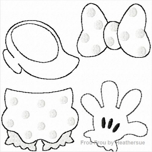 Clippies Miss Mouse Parts FOUR Machine Embroidery In The Hoop Project 1, 1.5, 2, 3, and 4 inch