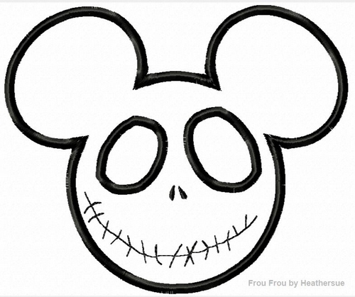 Jock Skullington Mouse Head Applique Machine Embroidery Design multiple sizes, including 4 inch