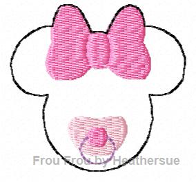 Clippie Pacifier miss mouse Machine Embroidery In The Hoop Project 1, 1.5, and 2 inch