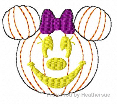 Clippie Pumpkin Miss Mouse Machine Embroidery In The Hoop Project 1, 1.5, and 2 inch