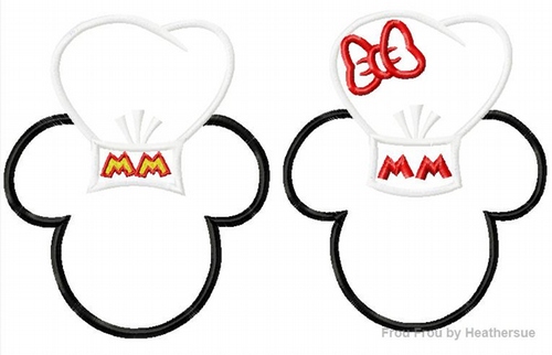 Miss and Mister Mouse Chef Cook Hat SET TWOMachine Applique Embroidery Design, multiple sizes including 4 inch