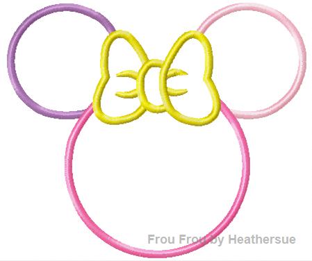 Four Color Miss Mouse Head Machine Applique Embroidery Design, Multiple sizes including 4 inch