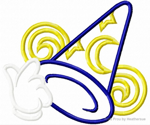 Sorcerer Hollywood Hat with Hand Machine Embroidery Design, multiple sizes including 4 inch